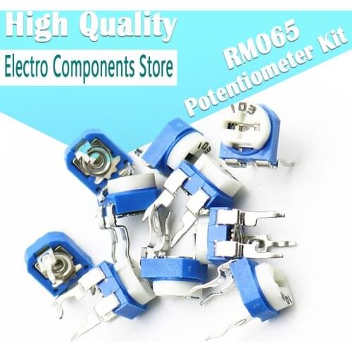100Pcs RM065 Trimming Potentiometer Kit 1 2 5K 10K 20K 50K 100K 200K 500K 1M ohm Trimpot Trimmer Potentiometer Variable Resistor