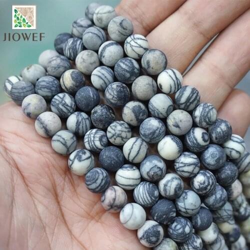 Matte Spider Web Jaspers Round Beads for Jewelry Making DIY Bracelet Earrings Natural Stone Beads Chains 15"Strand 4 6 8 10 12MM