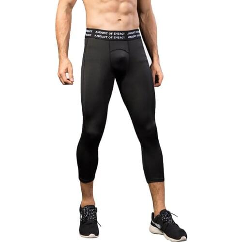Men Running Tights 3/4 Length Sport Leggings Compression Underwear Quick-drying Capri Pants Jogging Fitness Gym Trousers