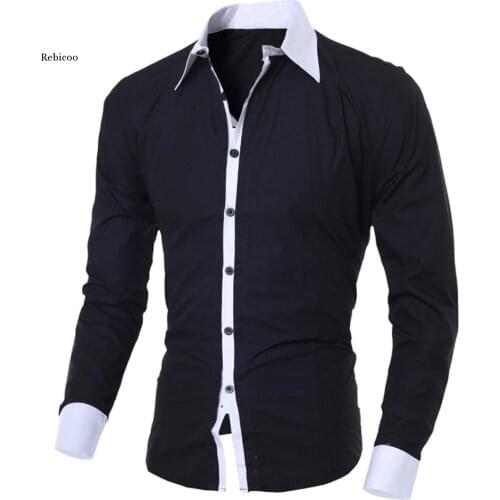Mens Shirts Fashion Personality Mens Casual Slim Long-Sleeved Shirt Top Blouse Black White Men Shirt Style Comfortable Slim