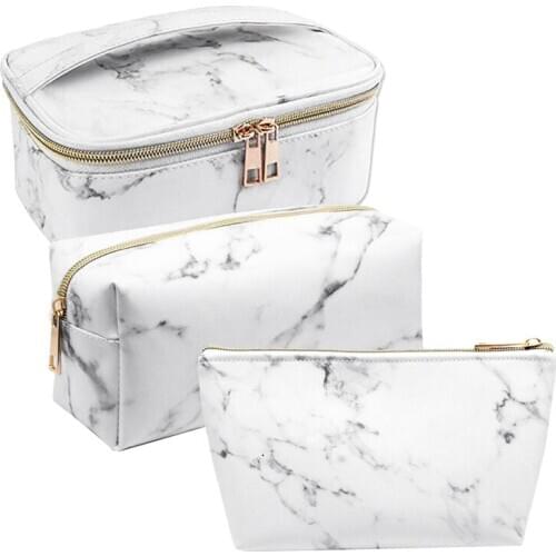 3 Pack Marble Makeup Bag Set Portable Toiletry Pouch Bag Waterproof Organizer Case Storage Makeup Brushes Bag for Women Girls