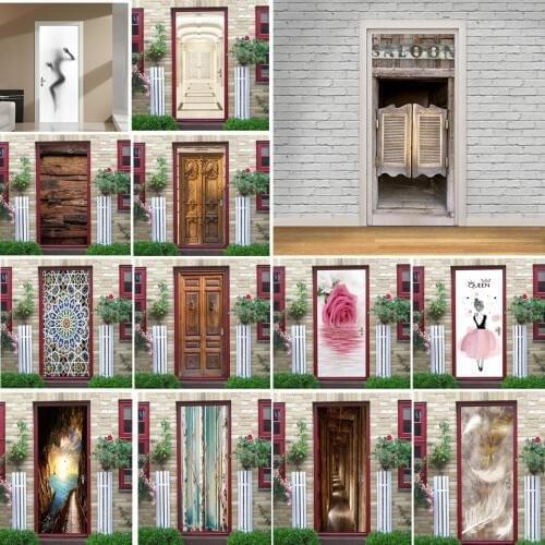 2pcs/set Saloon Door Stickers Vinyl DIY Peel and Stick Wallpaper Waterproof Poster Room Decoration Home Design adesivi per porte