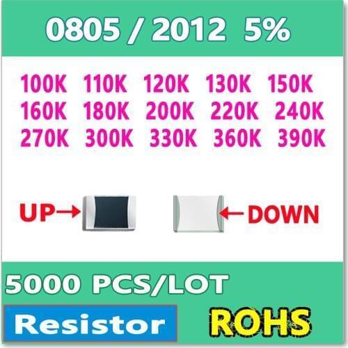 JASNPROSMA 0805 J 5% 5000pcs 300K 330K 360K 390K 270K 240K 220K 200K 180K 160K 150K 130K 120K 110K 100K 2012 OHM New Resistor
