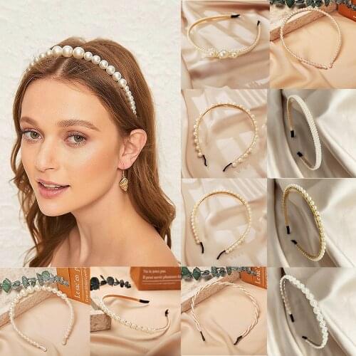 1pcs Elegant Full Simulation Pearl Hairbands Cute Wedding Artificial Pearl Hair Hoops White Trendy Hairbands Bow Hair Hoops