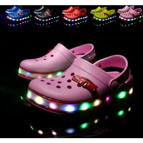 Boys&Girls Shoes LED lights Fashion Summer Kids Sandals Beach Clog Fit shoe charms/Flip Flops Slippers EVA Children Shoes