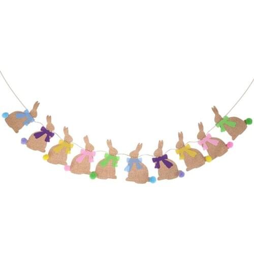 2.5 Meters Easter Banners Rabbit Shape Banners With Colorful Bowknot Bunting Banners Garland For Easter Decorations Party