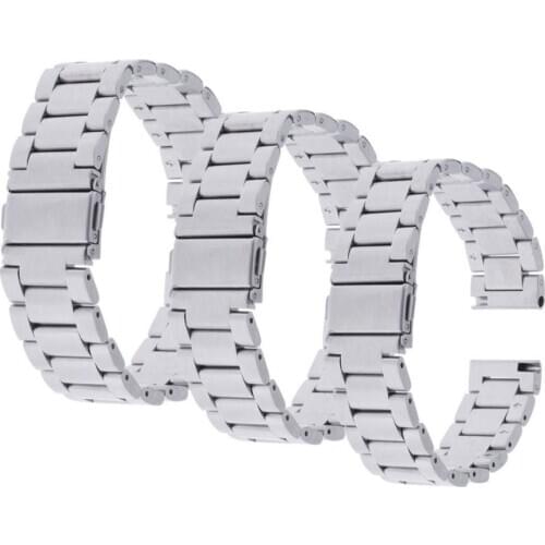 Solid Silver Stainless Steel Watch Band Straight End Clasp 18mm 20mm 22mm