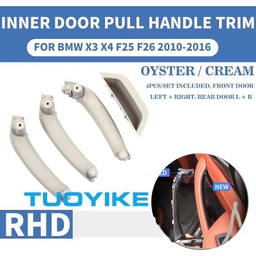 RHD Right Hand Car Front Rear Left / Right Interior Door Handle Inner Panel Pull Cover Oyster Carbon Fiber For BMW X3 X4 F25 F26