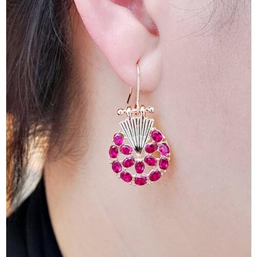 Luxury Pomegranate Earrings Fashion Gold Color Wedding Engagement Jewelry Sector Hollow Pink Zircon Hook Earring for Women