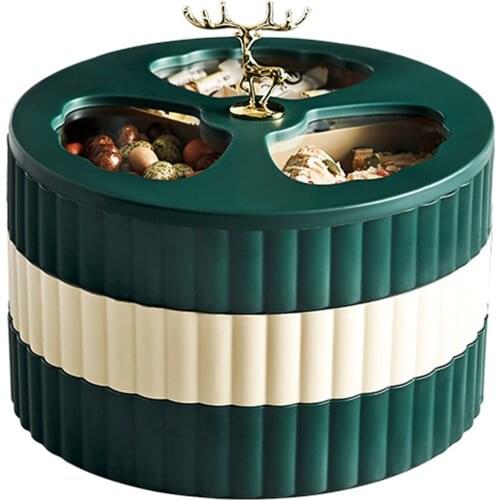Luxury Rotating Fruit Plate Candy Chocolate Plate with Elk Lid Rotating Storage Box for Home Party Wedding Decor