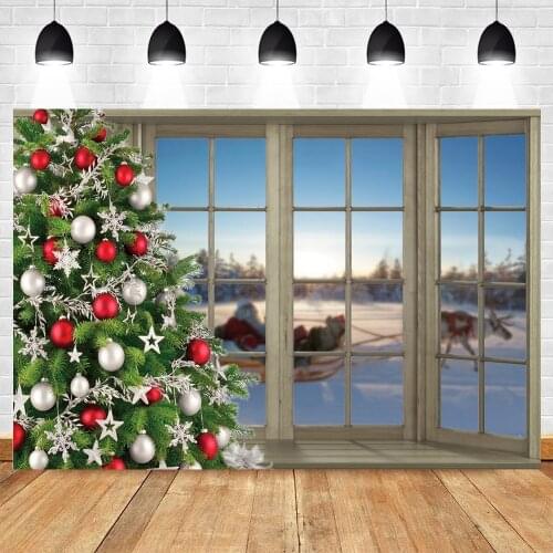 Christmas Backdrop Window Winter Santa Claus Newborn Baby Vinyl Photography Background For Photo Shoot Photozone Photophone Prop