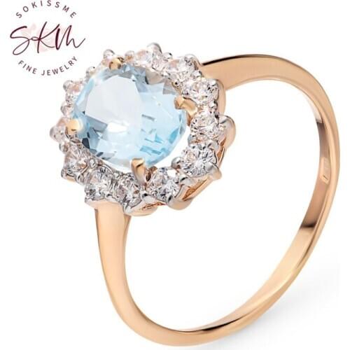 SKM 14k 18k rose gold tapaz rings for women flower Engagement rings designer Promise Luxury Fine Jewelry