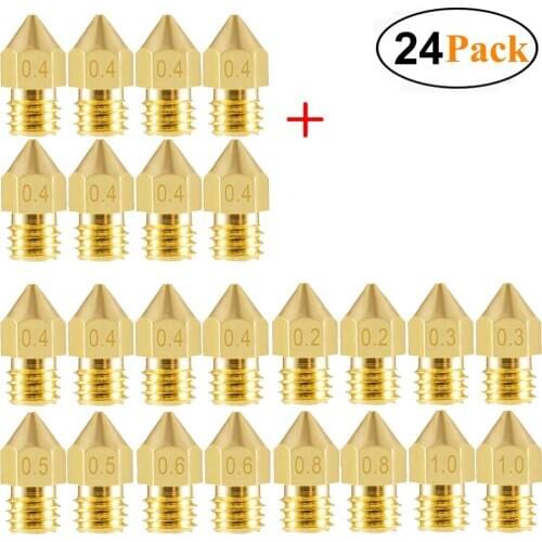 3D Printer Nozzles 24 PCS MK8 Extruder Nozzles 0.2mm 0.3mm 0.4mm 0.5mm 0.6mm 0.8mm 1.0mm for Makerbot Creality CR10 Ender 3 5