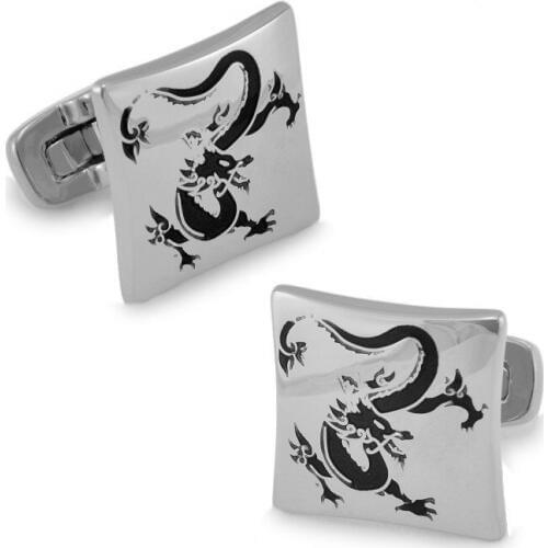 SPARTA Arrogance Dragon White Gold Electroplated square enamel cufflinks High quality metal mens Cuff Links + Free Shipping