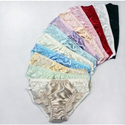 Birdsky, 3pcs 100% natural mulberry silk women briefs panties woven lace underwear, plus size, low waist, solid colors. S-12