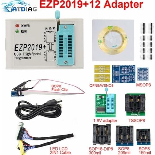 Newest Version EZP2019 High-speed USB SPI Programmer ezp 2019 with 12 Support24 25 93 EEPROM 25 Flash BIOS Chip+7 Socket