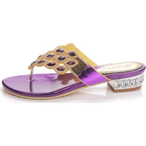New 2018 Summer Purple Leisure Womens Footwear Large Sizes Flat Slippers Female Diamond Shoes Flip Flops Online