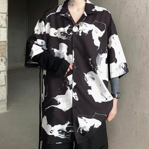 Summer Street Shirt Single Breasted Contrast Color Women Short Sleeve Loose Unisex Shirts Harajuku Lady Lapel Collar Black Top