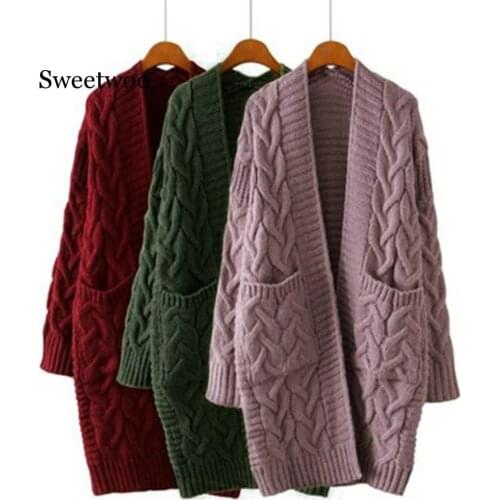 Winter Womens New 2020 Loose Long Sleeve Knit Sweater Cardigan Coat Thick Winter Women Cardigans Sweater