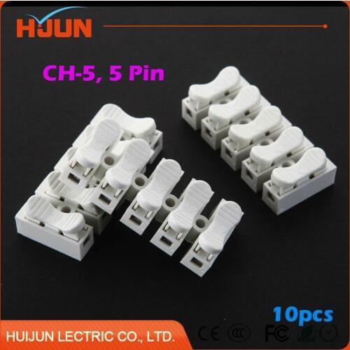 10pcs/lot 5 Pin 10A Push Quick Cable Connector Universal Reuseable Clamp Wire Terminal Wiring 250V CH-5