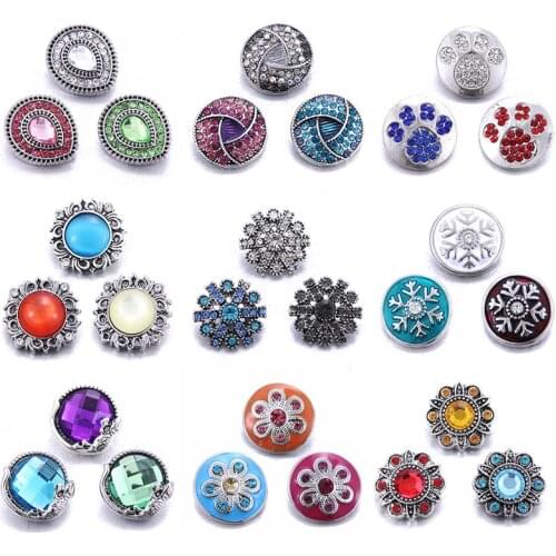 10pcs/lot Wholesale Snap Button Jewelry Mixed Metal 18mm Snap Button with Rhinestone Button Bracelets for 20mm 18mm Snap Jewelry