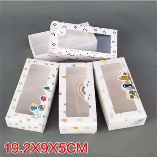 10pcs Cute Cartoon Socks Storage Box White Cardboard Paper Box With Clear Window Gift Packaging Box
