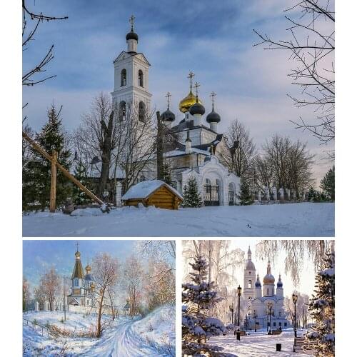 5D DIY Diamond Painting Church Winter Snow Scenery Rhinestone Inlaid Embroidery Cross Stitch Kit Mosaic Handmade Home Decoration