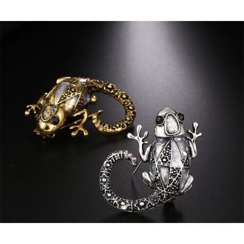 Antique Gold Color Enamel Gecko Brooch For Men Animal Lizard Broches Pins Suit Dresses Women Vintage Brooches Jewelry