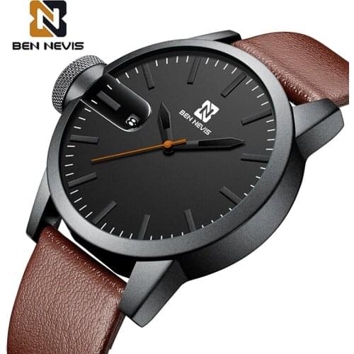 BENNEVIS Watch Men Quartz Waterproof Fashion Mens Watches Business Leather Strap Analog Date Relogios Masculinos Dropshipping