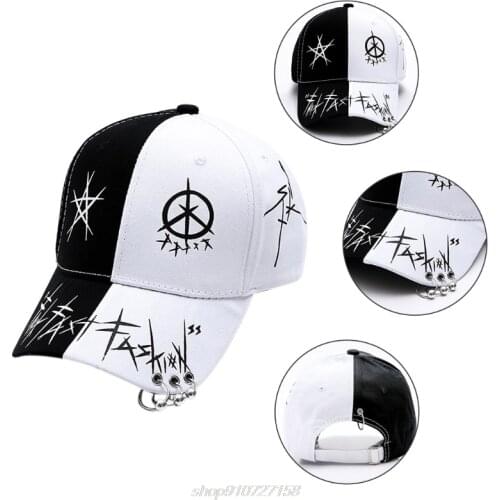 Men Women Black White Graffiti Printed Baseball Cap with 3 Metal Rings Harajuku Hip Hop Adjustable Snapback Je16 21 Dropship