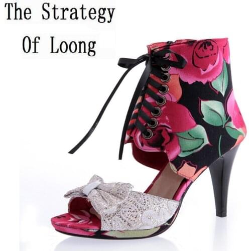 Summer Women Thin High Heel Lace-up Bowknot Color Matching Open The Toe Fashion Sexy Sandals Shoes Plus Size 32-43 SXQ0529