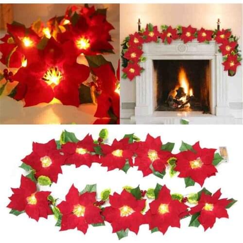 2M 10 LED Red Flower Fairy String Light Romantic Christmas Wedding Party Door Frame Garland Bedroom Ding Room Fireplace Decor