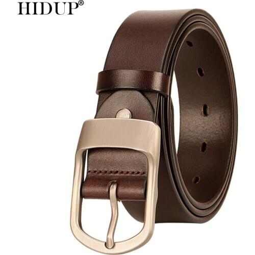 HIDUP Top Quality Design 100% Pure Cow Genuine Belt Retro Style Pin Buckle Belts for Men 3.8cm Width Jeans Accessories NWWJ114