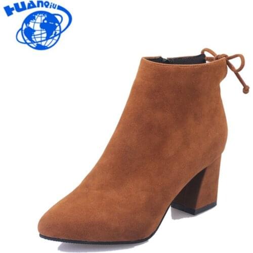 HUANQIU 2017 Women Boots Flock Ankle Boots Round Toe Winter Women Boots Ladies Party Western Stretch Fabric Boots PP01