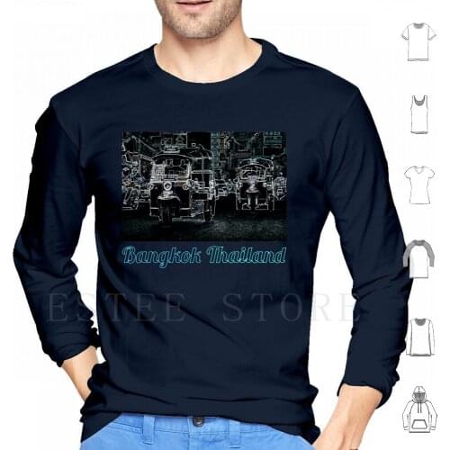 Bangkok Thailand Tuks At Night-Abstract Illustration Hoodies Long Sleeve Bangkok Thailand Thai Taxi Text Rickshaw