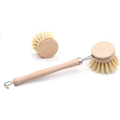 Wooden Long Handle Pan Pot Brush Dish Bowl Washing Cleaning Brush Practical Hanging Non-stick Oil Kitchen Cleaning Tools