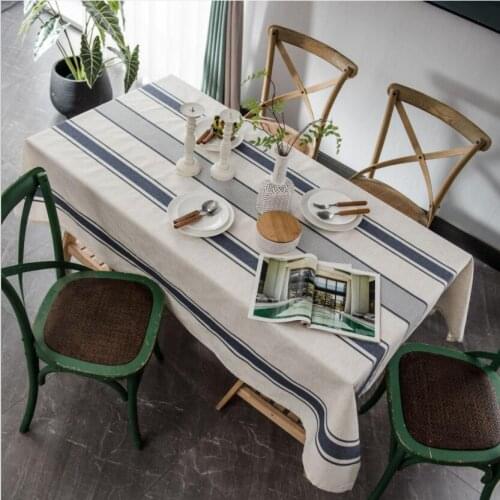 Classy Red Navy Blue Stripe Table Cloth Rectangular Table Decoration Cover Linen Cotton Tablecloth HomeTextile Manteles ZC124