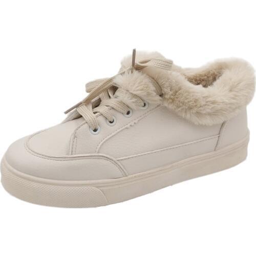 Korea winter new plus velvet flat white shoes warm thickening belt increased platform casual shoes