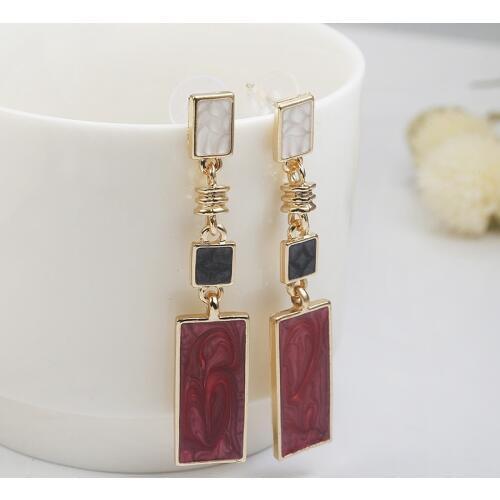 SHUANGR Square Design Drop Earrings Red White Black Color Long Geometric Earrings Fashion Wedding Birthday Brincos