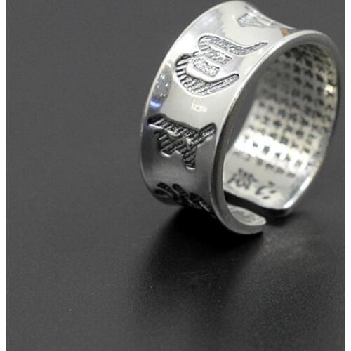 L&P Hot Sale 100% Real 925 Sterling Silver Vintage Rings for Men Women Lovers Buddhism in Tibet Lotus Sutra Ring Jewelry