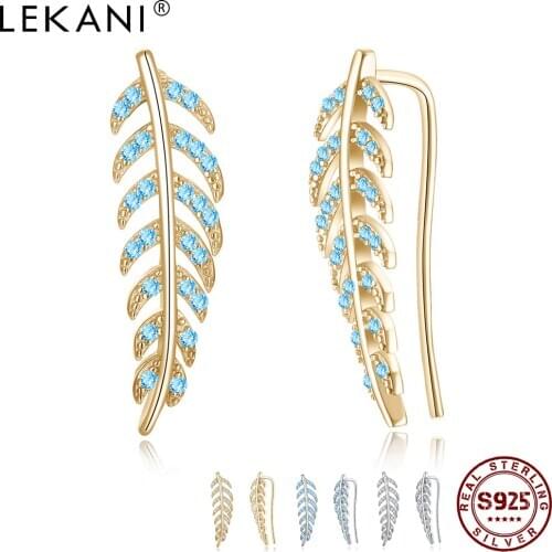 LEKANI Clip Earring Climber S925 Sterling Silver 18K Leaf Shaped Wrap Earrings for Women And Girls Vintage Fine Jewelry Hot Sale
