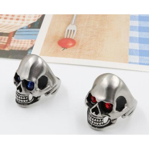 Personality punk fashion jewelry boutique gem set skull mens titanium steel ring free shipping
