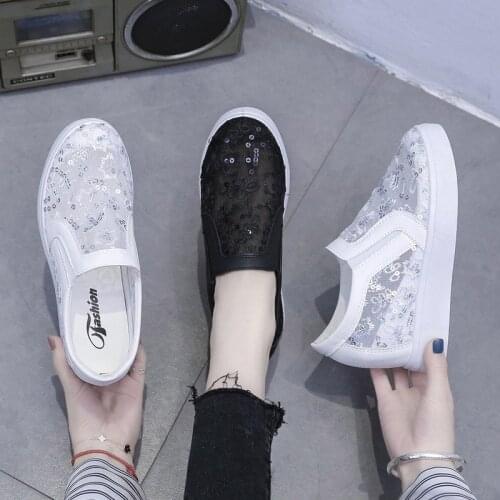 New Comfortable Women Loafers Shoes Lace Slip On Walking Shoes White Sneakers Casual Shoes Ballet Flats Platform Shoes Cheap