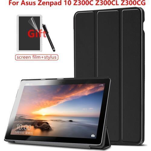 Magnet Leather Cover Stand Case for Asus Zenpad 10 Z300C Z300CL Z300CG Z301 Tablet + Screen Protectors + Stylus