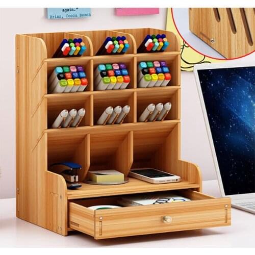Multi-function Wooden Desktop Pen Holder Office School Stationery Storage Stand Case Desk Pen Pencil Organizer