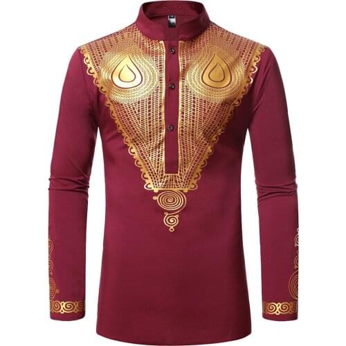 Fashion Men African Clothes Traditional African Dashiki Print Shirt Men Business Casual Work Office Fit Long Sleeve Shirts Male