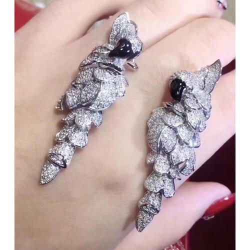 Brand fashion copper Jewelry Set For Women Parrot Bird Necklace Earrings Set Big black eyes Cubic Zirconia Animal Party Jewelry