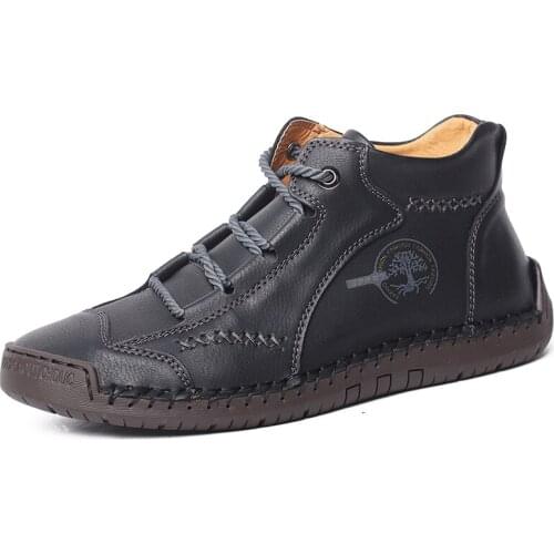 Men Leather Casual Shoes Trend 2020 Big Size High Top Wear Resistant Soft Breathable Daily Non-Slip All-round Young Sneakers