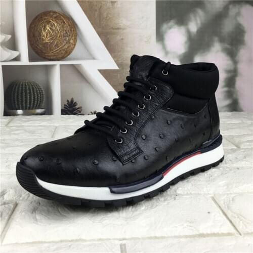 Autumn/Winter Style Authentic Genuine Ostrich Skin Mens Casual Sneakers For Man Exotic Leather Lace-up High lift Male Shoes