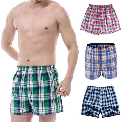 Random color Summer Men Plaid Print Elastic Waistband Loose Boxers Beach Home Short Pants Elastic Waist Beach Shorts